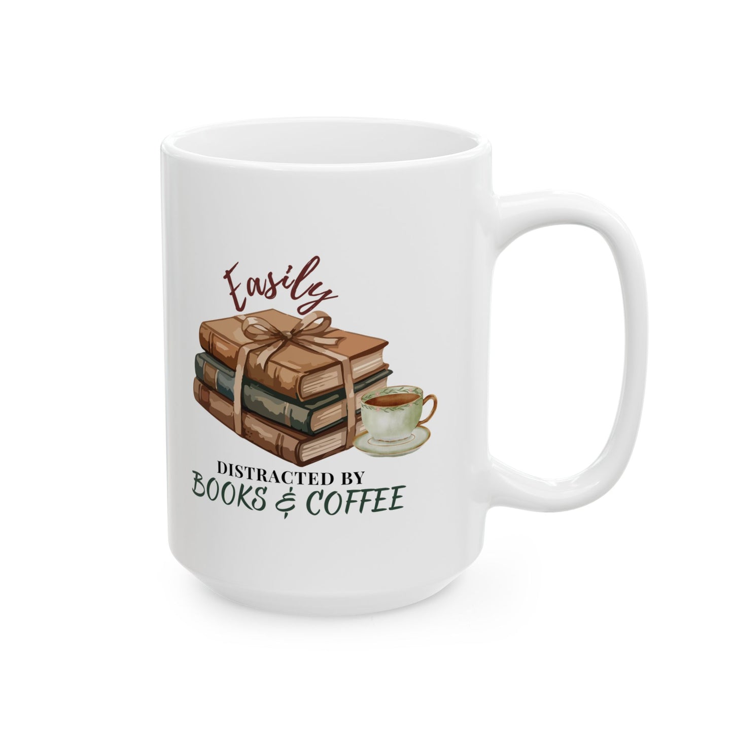 Books & Coffee Reader Mug — Cozy 15oz Ceramic Coffee Cup
