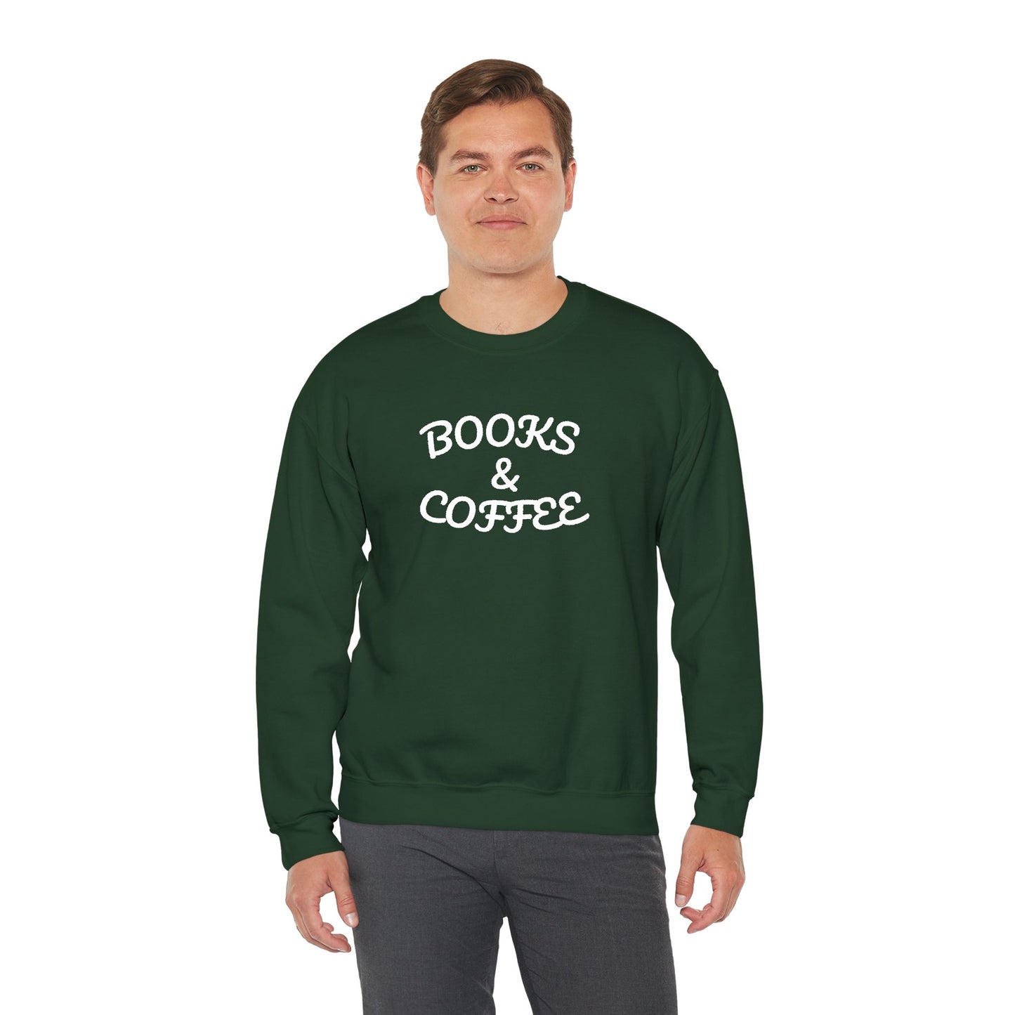 Books & Coffee Embroidered Crewneck — Vintage Reader Sweatshirt