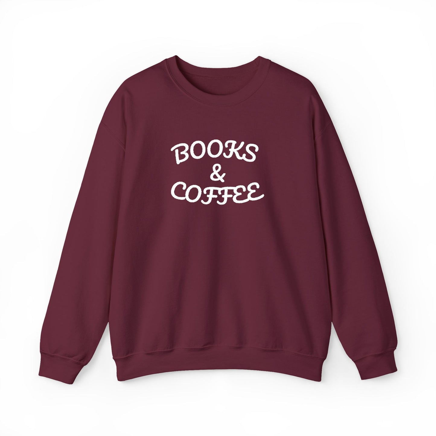 Books & Coffee Embroidered Crewneck — Vintage Reader Sweatshirt