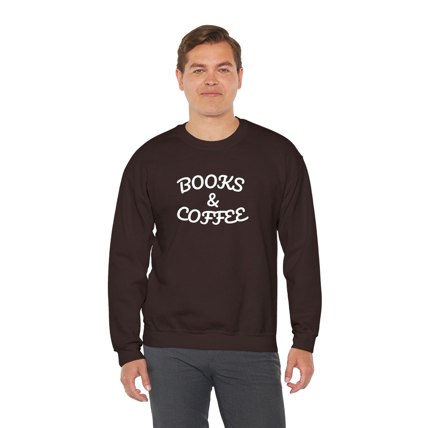 Books & Coffee Embroidered Crewneck — Vintage Reader Sweatshirt