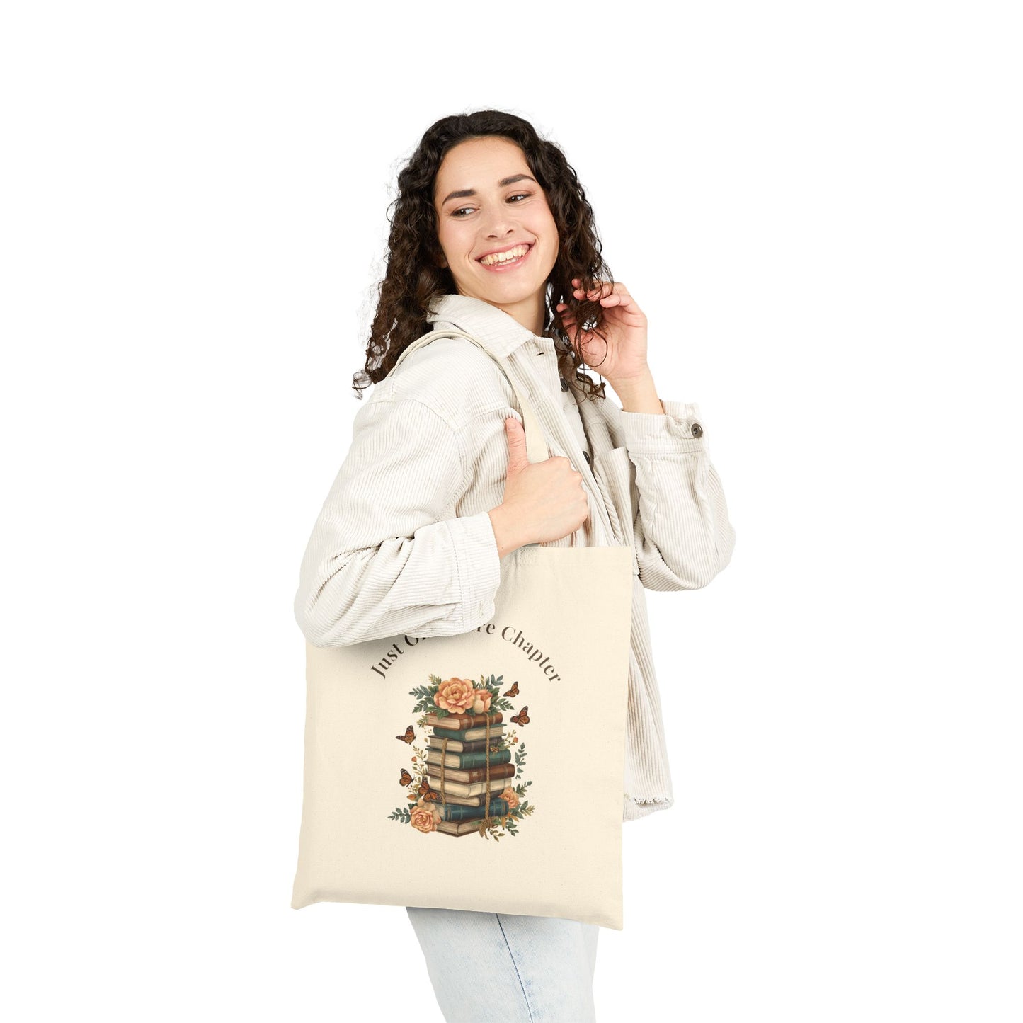 “Just One More Chapter” Canvas Tote — Vintage Floral Book Lover Bag