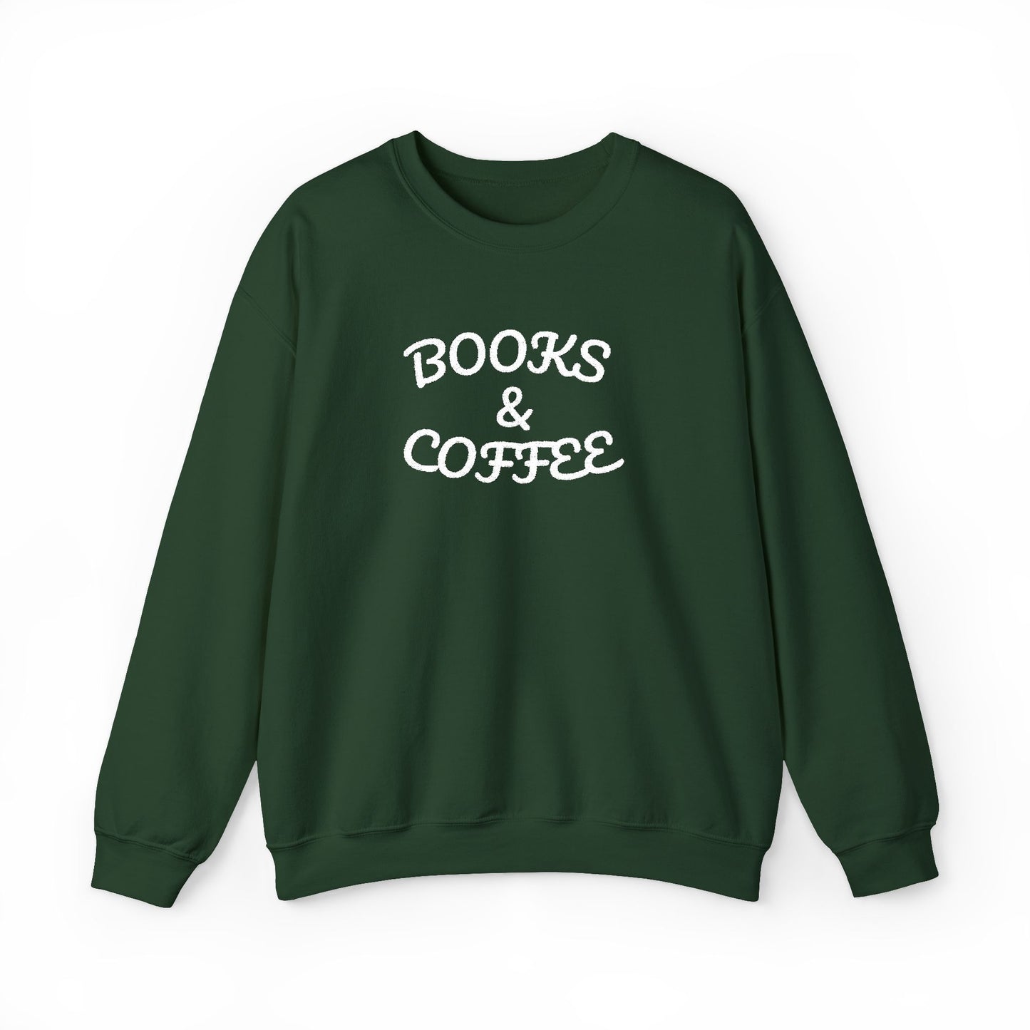 Books & Coffee Embroidered Crewneck — Vintage Reader Sweatshirt