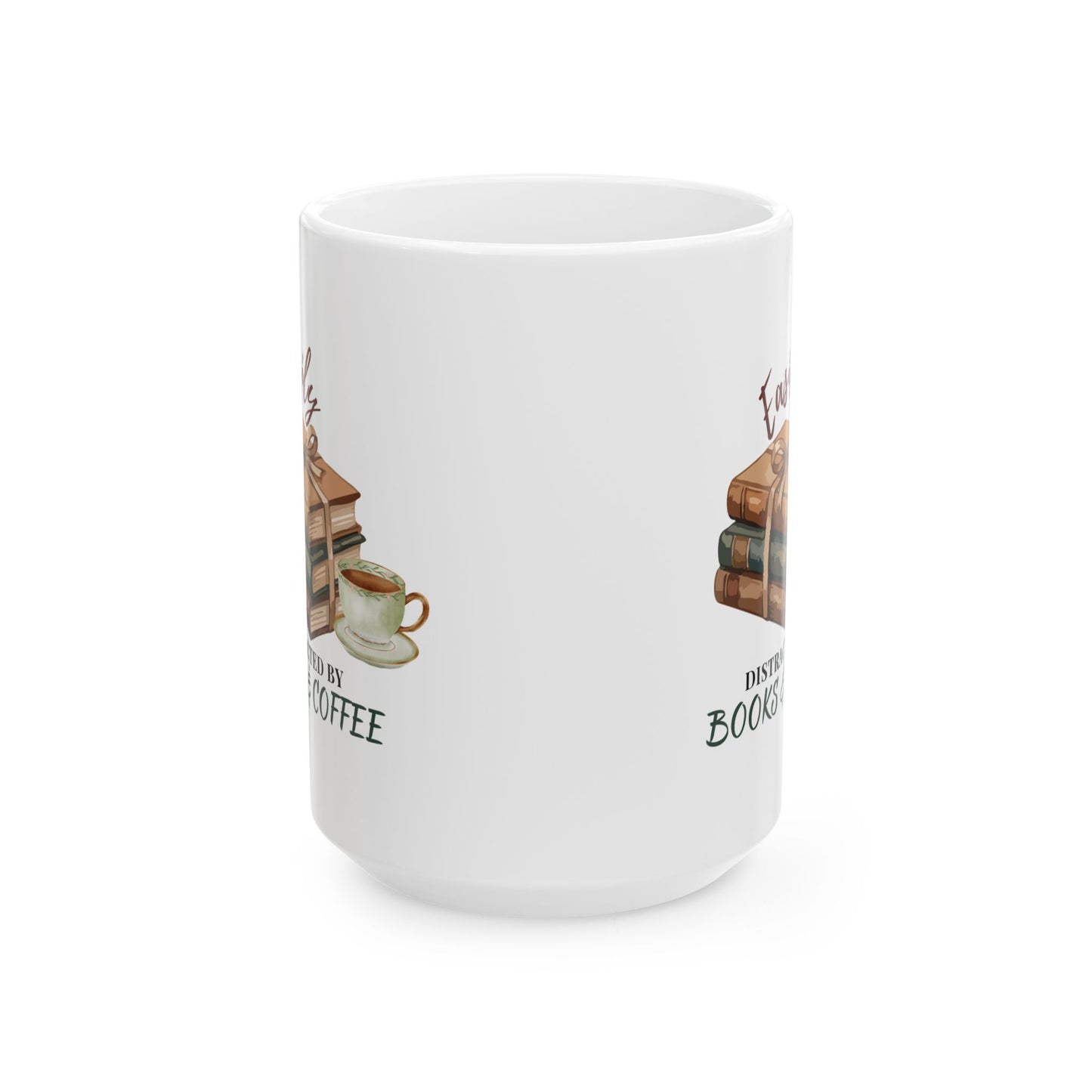 Books & Coffee Reader Mug — Cozy 15oz Ceramic Coffee Cup