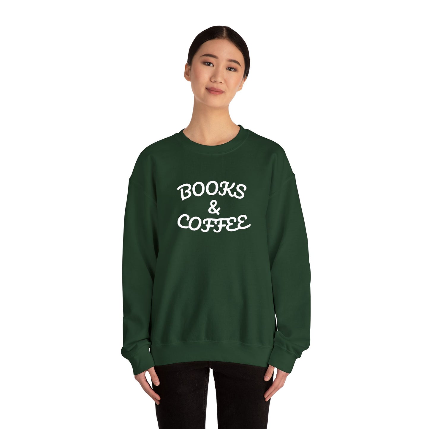 Books & Coffee Embroidered Crewneck — Vintage Reader Sweatshirt