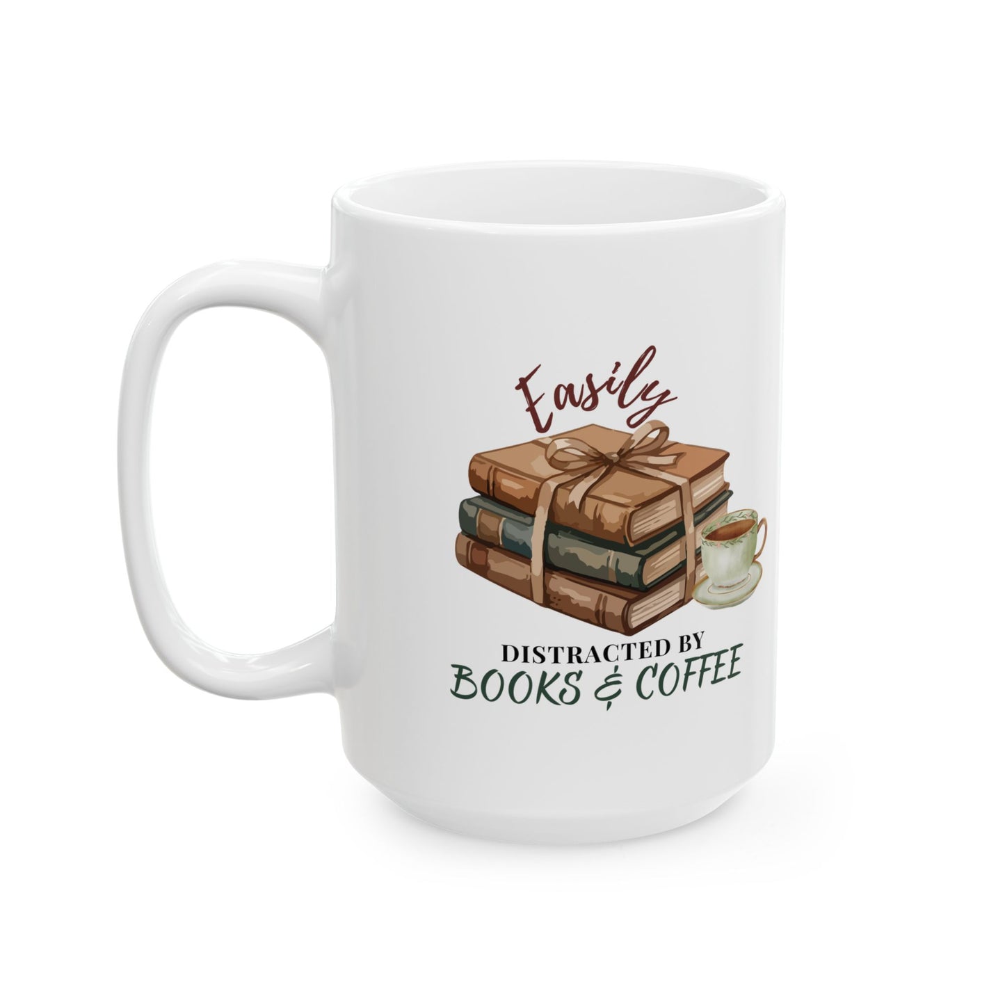 Books & Coffee Reader Mug — Cozy 15oz Ceramic Coffee Cup