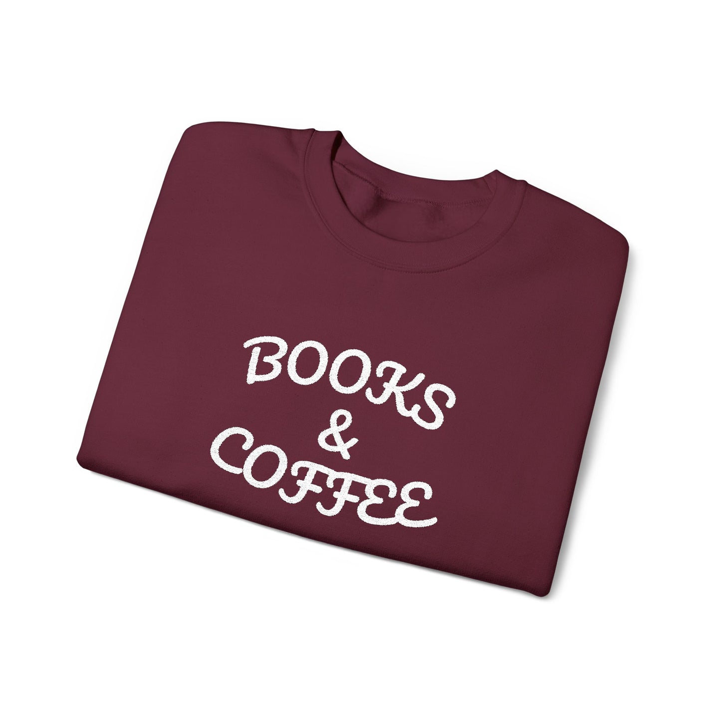 Books & Coffee Embroidered Crewneck — Vintage Reader Sweatshirt