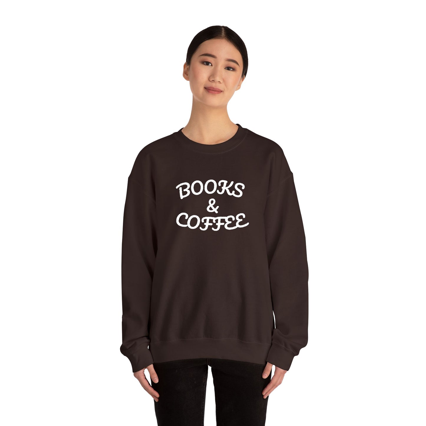 Books & Coffee Embroidered Crewneck — Vintage Reader Sweatshirt