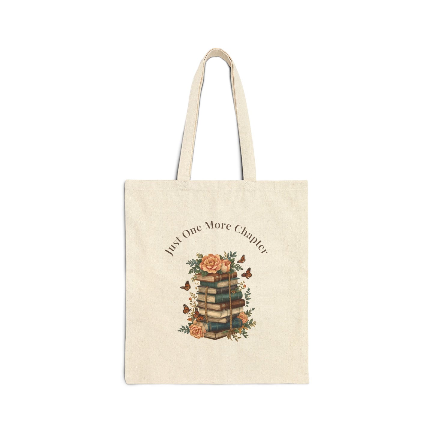 “Just One More Chapter” Canvas Tote — Vintage Floral Book Lover Bag