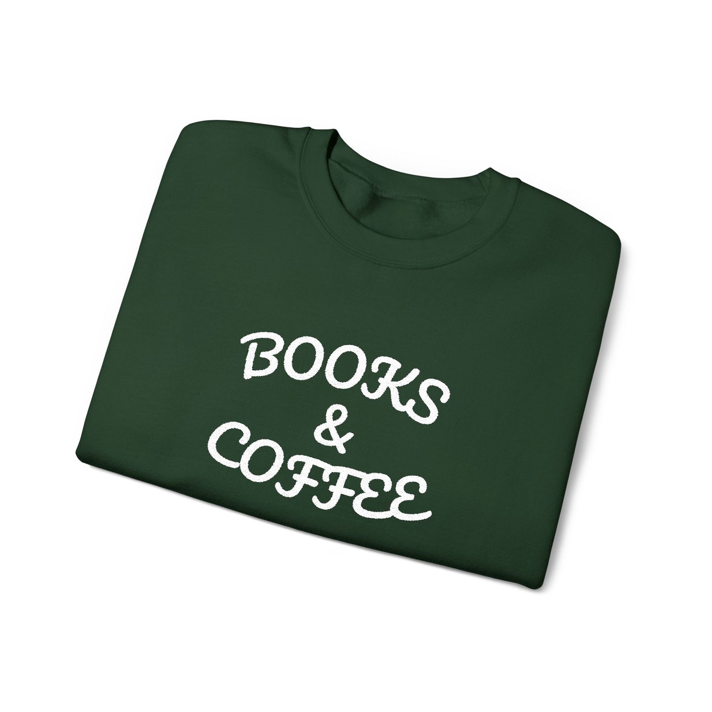 Books & Coffee Embroidered Crewneck — Vintage Reader Sweatshirt