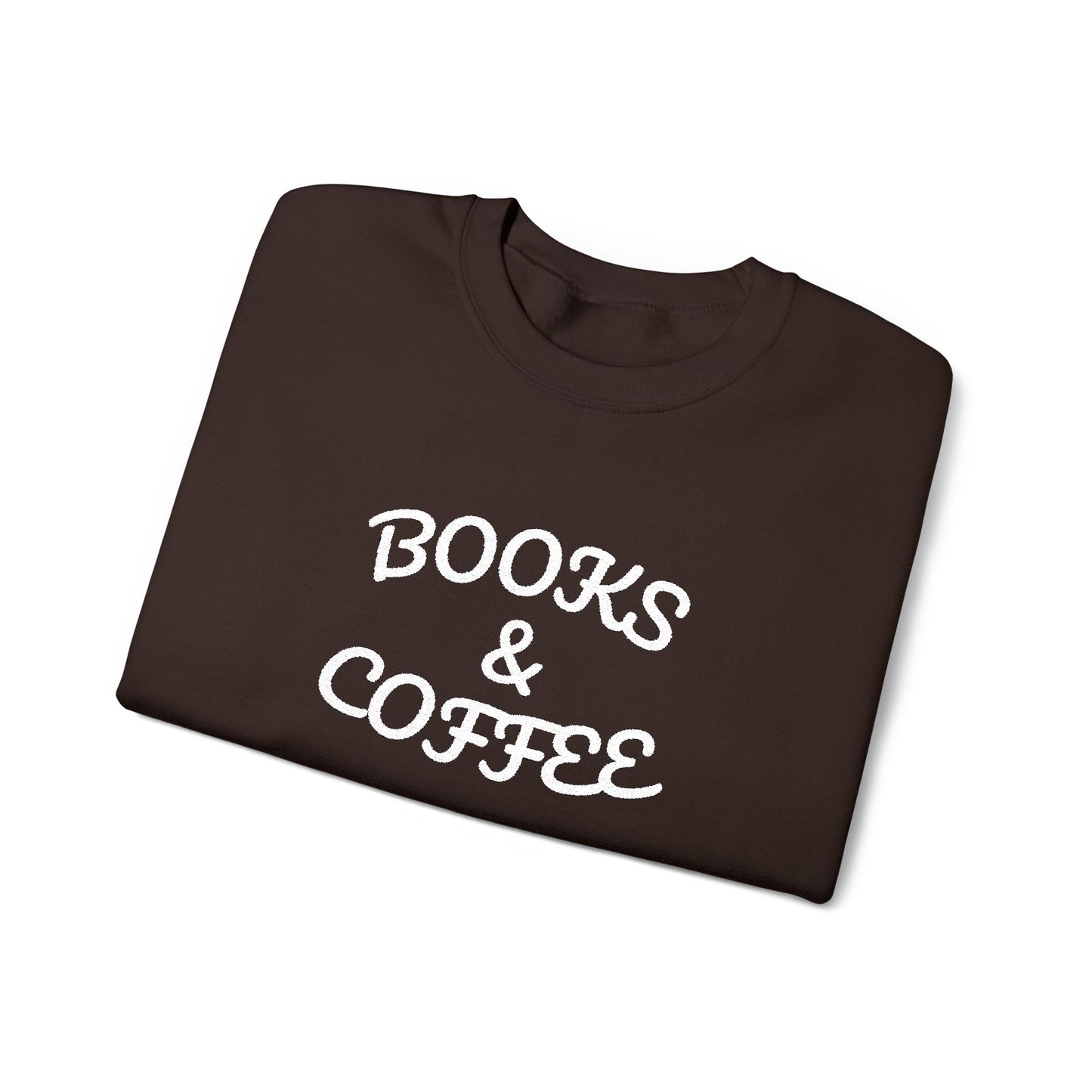 Books & Coffee Embroidered Crewneck — Vintage Reader Sweatshirt