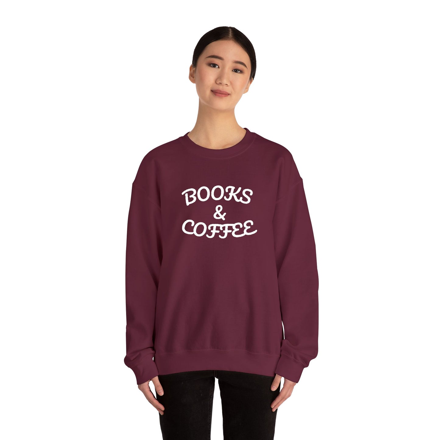 Books & Coffee Embroidered Crewneck — Vintage Reader Sweatshirt