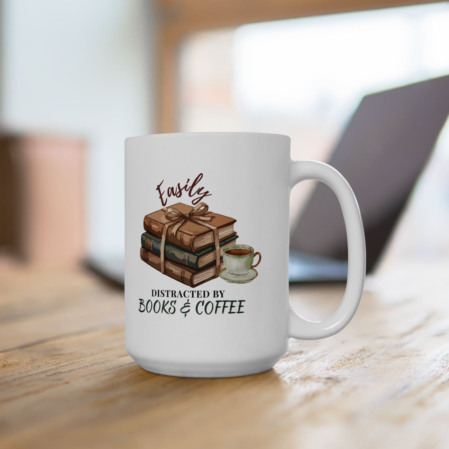 Books & Coffee Reader Mug — Cozy 15oz Ceramic Coffee Cup